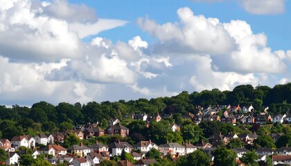 Panoramic view of a residential hillside town