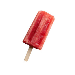 A vibrant red and pink popsicle on a wooden stick, isolated on a white background. Perfect for summer treats and dessert ideas.