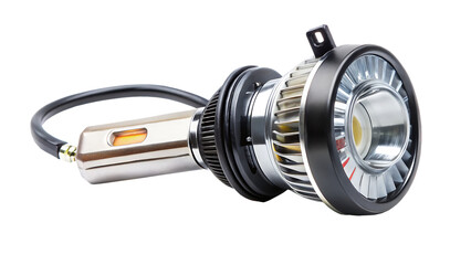 Naklejka premium Automotive L E D headlight bulb with cooling fan and amber indicator light isolated on a transparent background