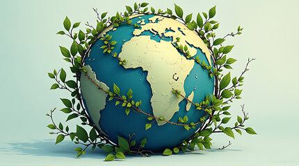 Symbolic Earth with Green Leaves Representing Ecological Interconnectedness