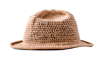 Woven Fedora Hat: A finely crafted woven hat, embodying timeless fashion and elegance, sits gracefully. This photograph celebrates the art of textile and fashion.