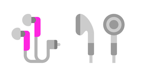 Modern Flat Design Earbud Icons: Pink, Gray, and Silver Options