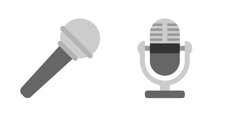 Simple Gray Handheld and Retro Microphone Icons; Podcast, Radio, Music