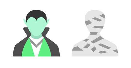Flat design Halloween icons: vampire and mummy, minimalist style, spooky mood.