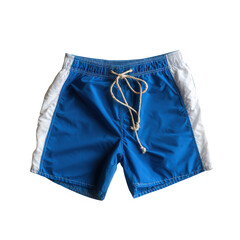 Blue swim shorts with white side panels and drawstring, perfect for beach outings and summer activities, offering comfort and style for all your water adventures.