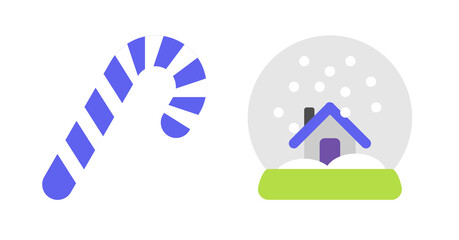 Flat Design Candy Cane and Snow Globe Winter Holiday Icons