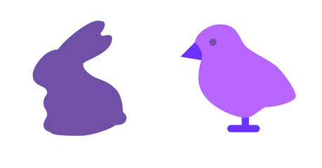 Purple Bunny Rabbit and Bird Silhouette; Simple Childlike Design; Pastel Easter Illustration
