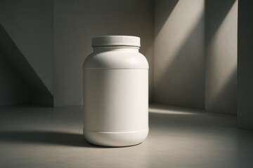 Sleek White Protein Powder Jar in Sunlit Room