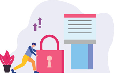 Fototapeta premium A boy is pushing security lock.