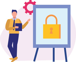 A boy is representing the lock on board.