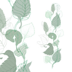 Vector composition with aspen leaves. The leaves are linear and full-color, hand-painted on a white background. Elements are isolated and editable.