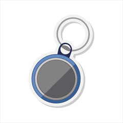 Round keychain or tag with a blue and gray design, isolated on a white background