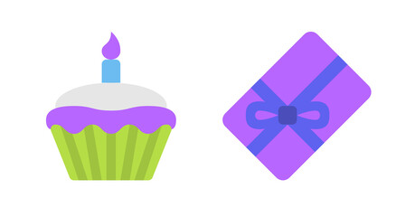 Happy Birthday Celebration:  Purple Cupcake with Candle and Gift Icon