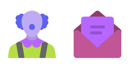 Flat Icon Design:  Clown Character Receiving a Purple Envelope Message.