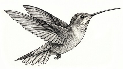 Intricate Fine Line Hummingbird – Micro Realism Tattoo Style Illustration

