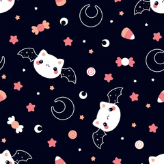 Halloween seamless pattern with cute bats