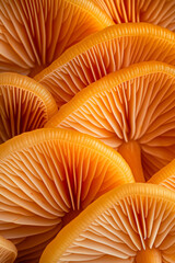 Abstract orange mushroom gill texture. Botanical macro and symmetry concept.  
