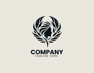 Fototapeta premium Elegant Female Face Leaf Wing Nature Beauty Wellness Vector Logo Design