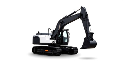 Black and white construction excavator