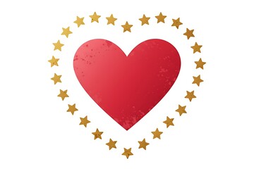 A red heart surrounded by golden stars arranged in a heart shape on a white background design element
