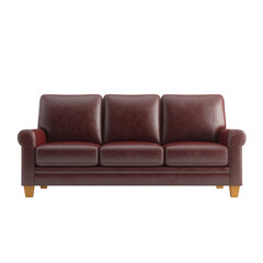 Obraz premium Elegant red leather sofa with comfortable cushions, perfect for enhancing any living space, provided on a white isolated background.