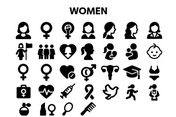Fototapeta premium Women Solid Icon Set: Female Symbols, Gender, and Femininity