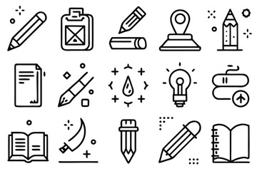 Obraz premium Set of hand drawn icons for writing and creativity pencil paper