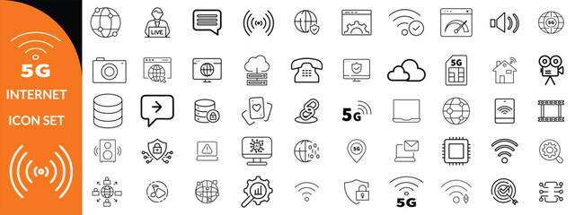 Internet icon set. Outline icons pack. Network related icon set. Contain linear sign network, web, communication, server, connect, connection, computer and more