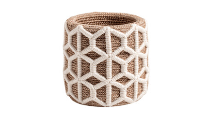A organic cotton pen holder showcasing a geometric pattern, white background --ar 16:9