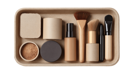 A recycled cardboard makeup container in Scandinavian-inspired style, white background --ar 16:9