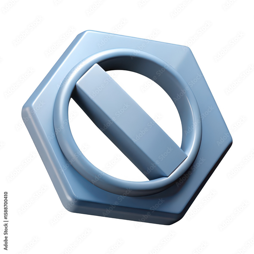 Poster metallic hexagonal fastener with circular element and rectangular bar isolated on transparent backgr