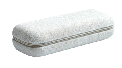 A textured linen glasses case featuring rounded modern edges, white background --ar 16:9