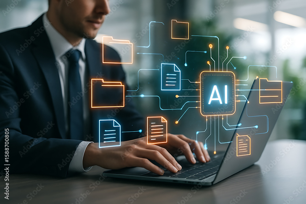 Poster artificial intelligence document management and data organization in business