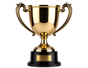  Golden Trophy with Engraved Plate, Angled Side View, Soft Highlights, Isolated PNG