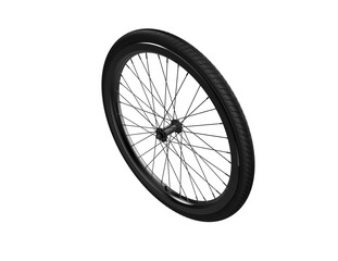 Fototapeta premium High-Quality Bicycle Wheel Studio Shot: Isolated Bike Part with Black Tire, Sleek Dark Rim, and Robust Spokes on Clean White Background. Perfect for Cycling Industry, Maintenance, and Fitness Gear.