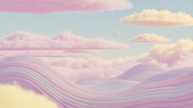 Serene pastel clouds over rolling hills at sunset