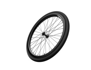 Fototapeta premium High-Quality Bicycle Wheel Studio Shot: Isolated Bike Part with Black Tire, Sleek Dark Rim, and Robust Spokes on Clean White Background. Perfect for Cycling Industry, Maintenance, and Fitness Gear.