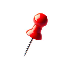 A single shiny red pushpin with a sharp metal point against a black background