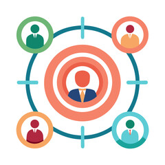 Target Audience Focus: A strategic visual of a person as the center, encompassed by an audience, symbolizes a precise, data-driven marketing campaign and a clear depiction of the ideal target.
