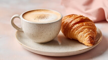 Coffee and Croissant on Plate