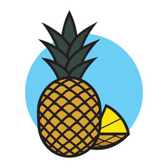 Obraz premium Stylized illustration of a whole ripe pineapple with green leaves