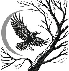 Black hawk eagle vector silhouette illustration with spread wings, a symbol of wild nature
