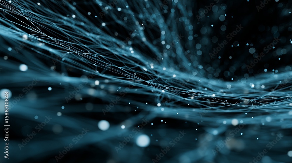 Poster networked blue connections with glowing nodes create an ethereal and futuristic atmosphere represent