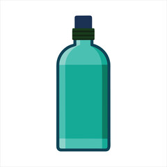 Simple illustration of a turquoise bottle filled with clear liquid and a dark blue cap, isolated on a white background