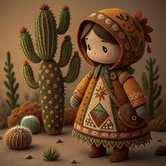 Desert Rose Doll Dressed in Warm Earthy Tones with Floral Detail