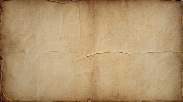 A close up of a rectangular piece of aged parchment paper with darkened edges and a horizontal crease
