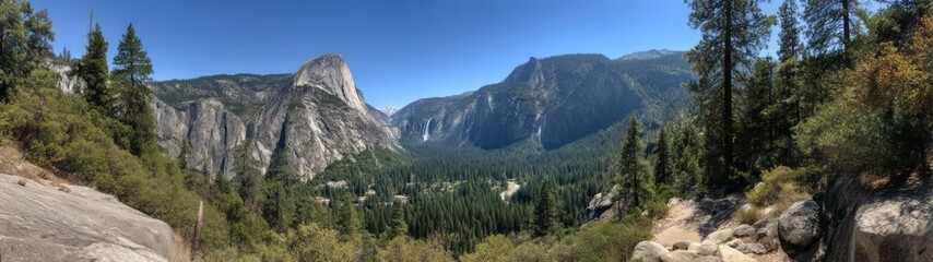 Fototapeta premium Panoramic 360 degrees view of yosemite national park hdr nature landscape panoramic photography
