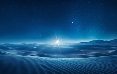 Star of Bethlehem rising over peaceful sand dunes. Christmas nativity concept.  
