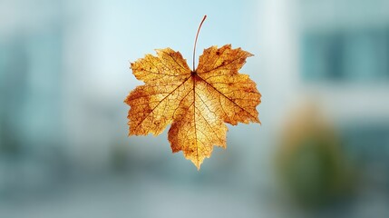 Fototapeta premium Falling dried leaf from tree on floor autumn scene nature photography golden glow close-up concept