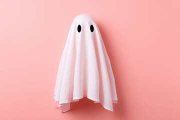 Charming Minimalist Pink Ghost Costume on Pastel Background for Halloween Fun.